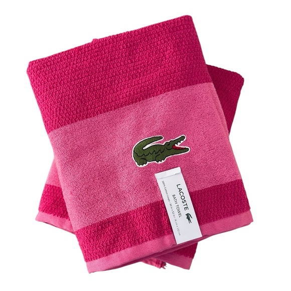 NWT 2 Lacoste Two-Tone Pink Bath Towel Set - Picture 1 of 4